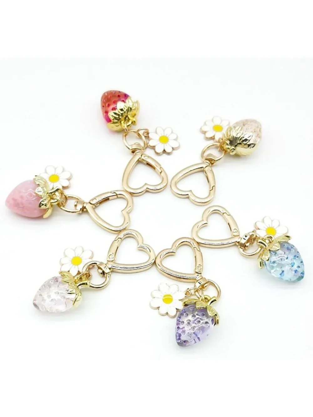 12 Pack Strawberry Keychains & Heart Bee Charms, 18 Daisy Flower Bag Charms
